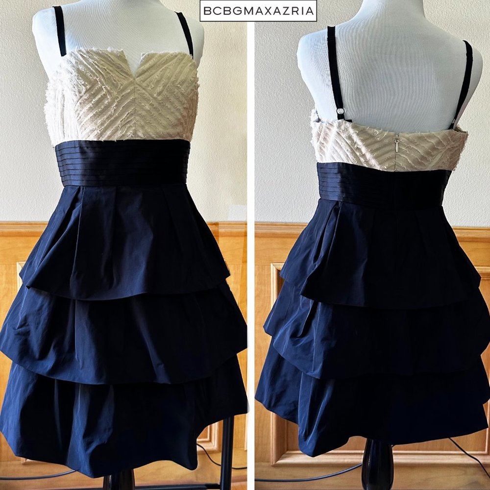 BCBGMAXAZRIA Black and Cream Tuxedo Fit-and-Flare Cocktail Dress